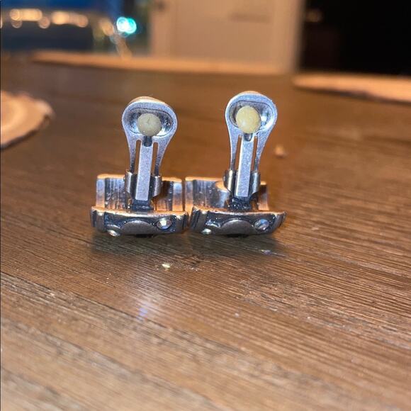 VTG Chico’s Half Hoop SilverTone ClipOn Earrings AB & Black Crystals - Picture 3 of 8